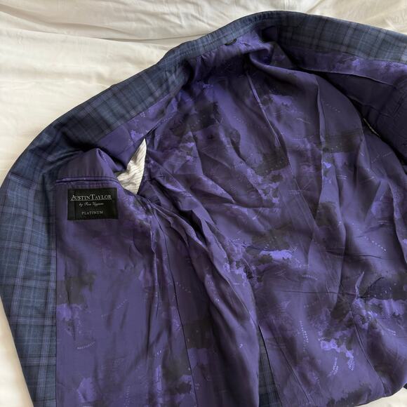 Austin Taylor Platinum Purple Plaid Wool Blazer Men’s 58R Sport Coat - Picture 3 of 14